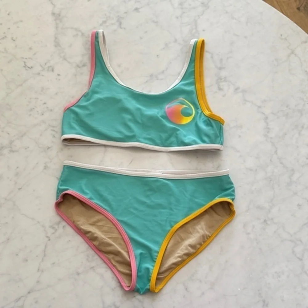 Old Navy Girls Size 14 XL Teal Colorblock Two Piece Bikini Swimsuit